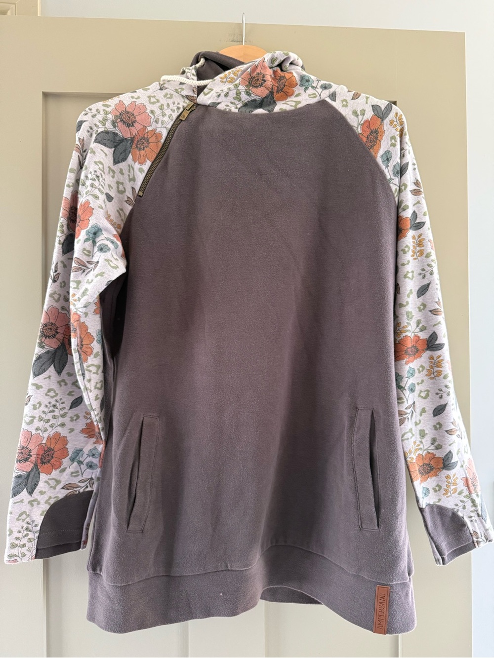 AMPERSAND AVE Grey DoubleHoodie with Floral Sleeves